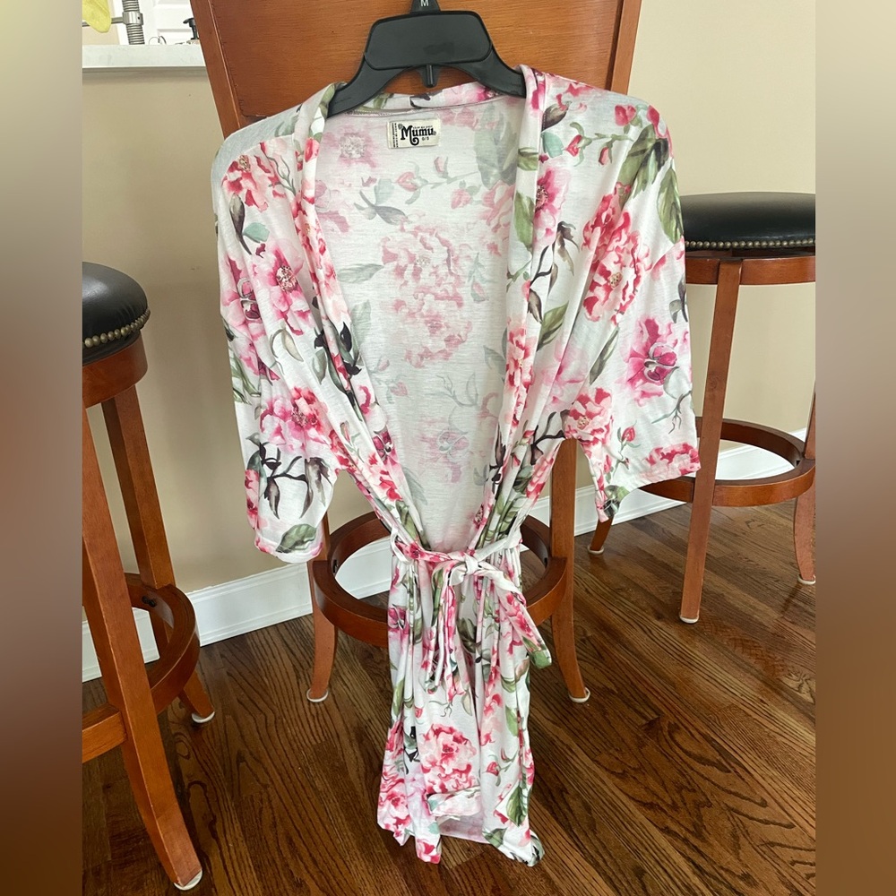 Mumu Kimono Robe Multicolor Pink Floral Wrap Coverup